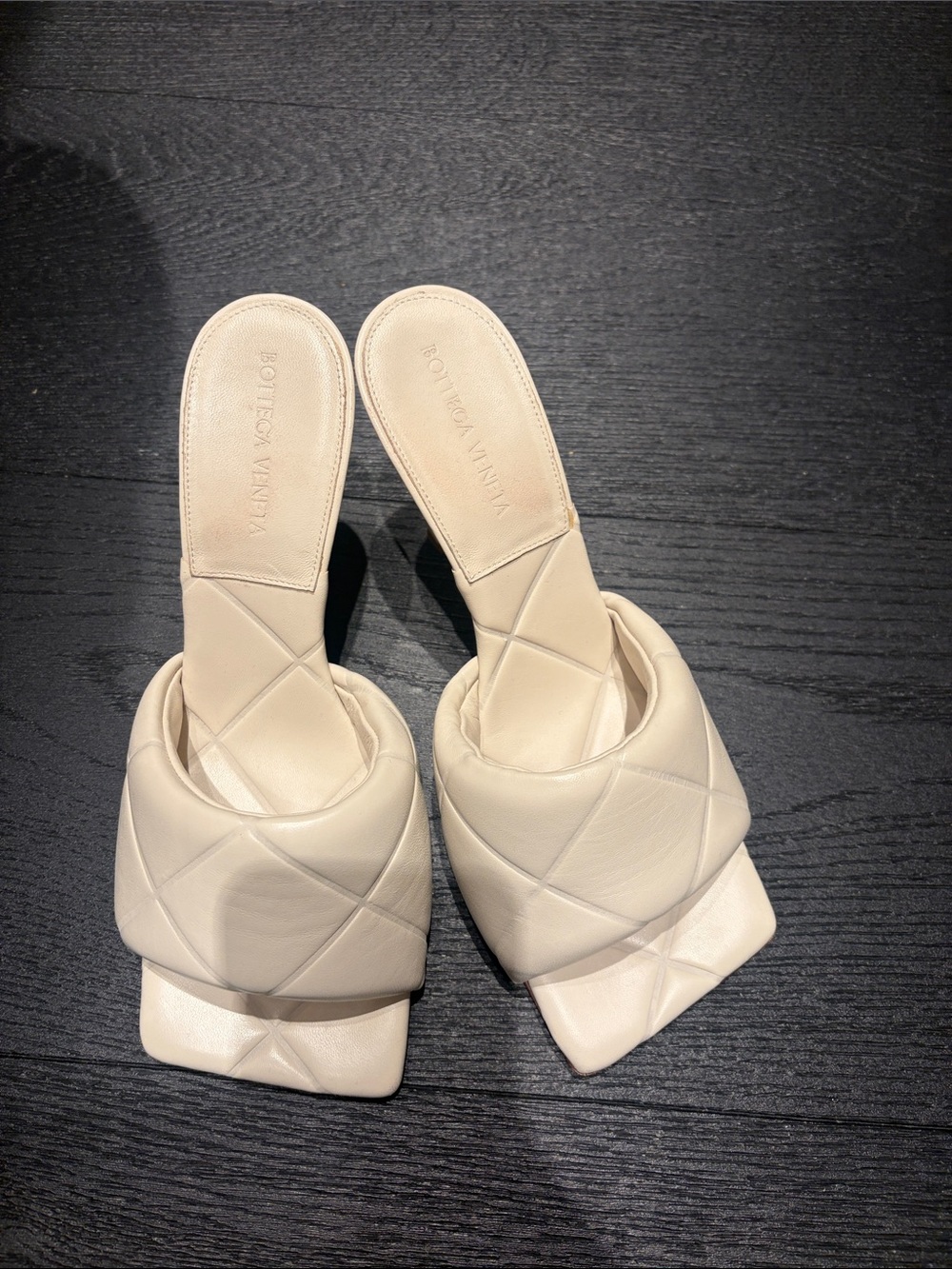 Bottega Veneta Cream Padded Square-Toe Slide Mules